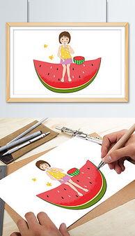 手绘老头吃瓜,手绘老头与夏日清凉的悠闲时光