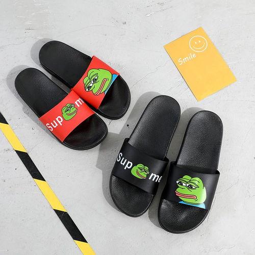 网红卡通皮拖鞋女